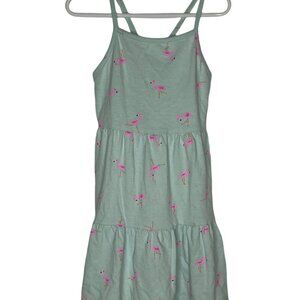 Cat & Jack Girls Flamingo Sundress Green Tiered Dress Size 6/6X Summer